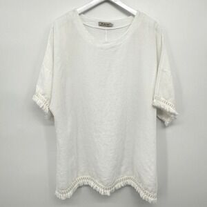 Zelante Top Shirt Size‎ 1X Fringe 100% Linen Lagenlook Beachy Coastal Minimalist